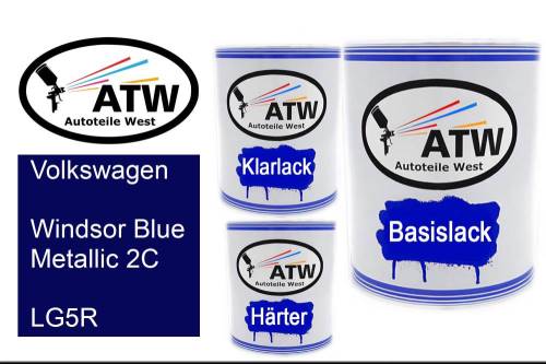 Volkswagen, Windsor Blue Metallic 2C, LG5R: 1L Lackdose + 1L Klarlack + 500ml Härter - Set, von ATW Autoteile West.